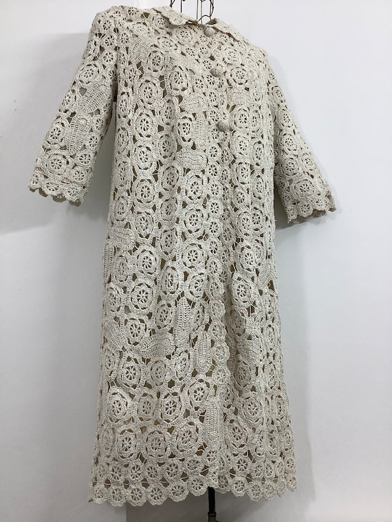 Vintage OOAK raffia lace duster coat 1950s woven … - image 5