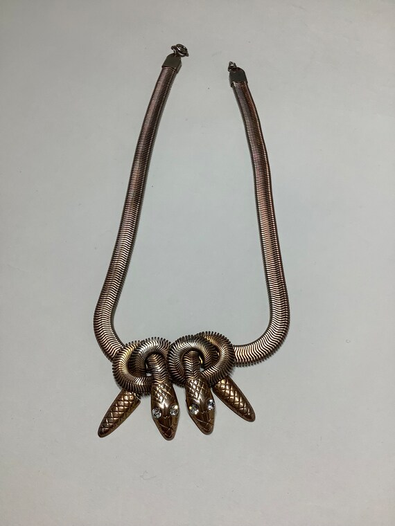 Vintage Art deco snake necklace, double headed ch… - image 6