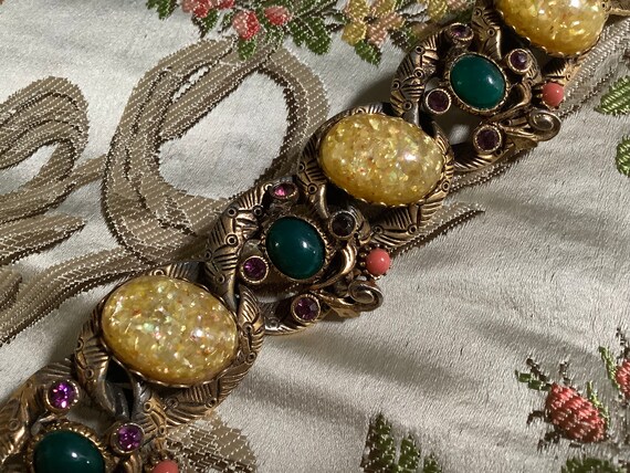 Vintage 1940s 50s chain bracelet lucite cab stone… - image 1