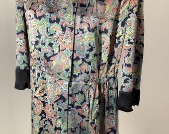 Vintage 1930s Paisley robe dress crepe satin hand made richly printed glowing dance robe UK 10 small
