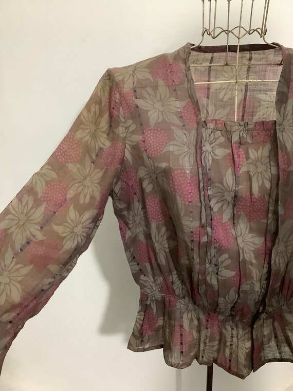 Antique Edwardian blouse 1900s cotton sheer flora… - image 5