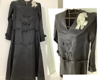 Vintage 1920s dress XS Art Deco tea dress black drop waist vintage day dress flapper bow detail