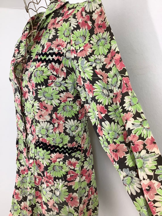 Vintage 1930s jacket green cotton blouse floral p… - image 8