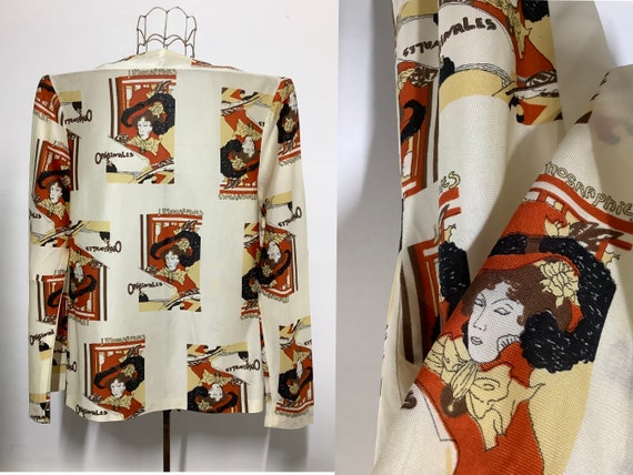 Vintage 70s novelty shirt blouse lady print open … - image 1