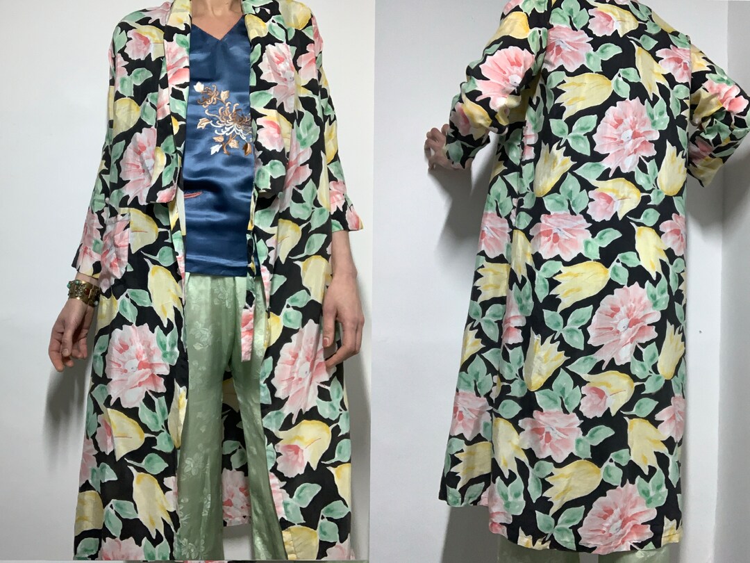 Grey Vintage Floral Print Women's Robe main image 1