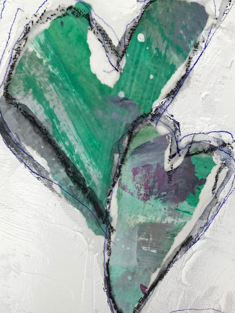 collage hearts mixed media heart painting Heart painting