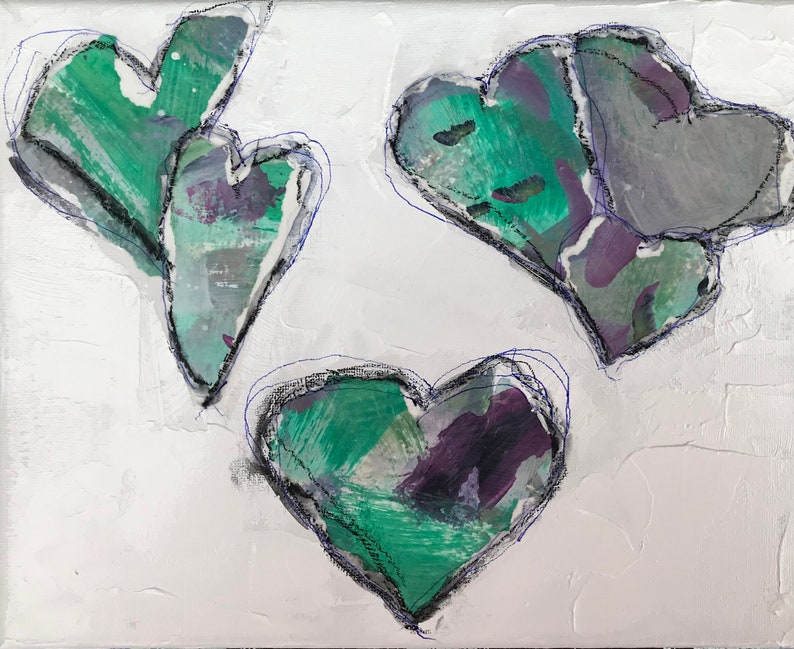 collage hearts mixed media heart painting Heart painting