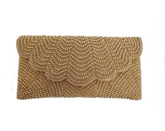 gold beaded clutch