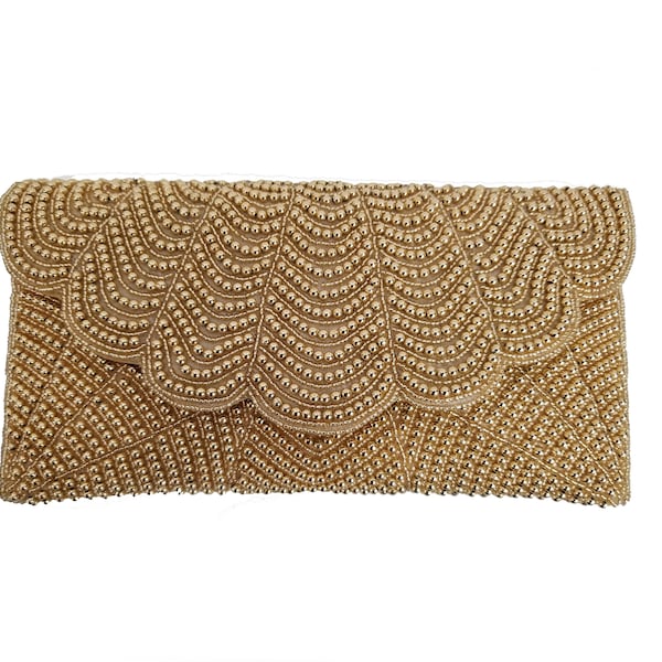 gold beaded clutch