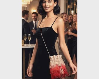 draw string crossbody beaded gradient tones in red bag