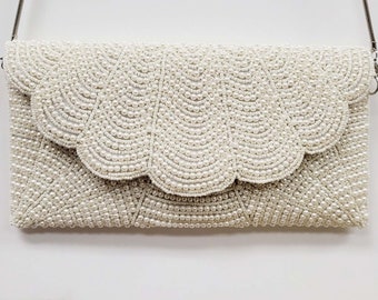 Beaded Pearl Scallop Clutch: Evening Bag (9.5x5 in)