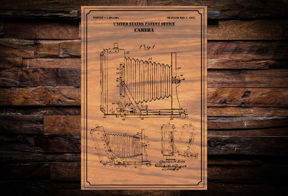 Camera US Patent digital art vector graphic - With svg, dxf, and Vectric CNC router/laser template files for Aspire, vCarve.