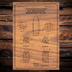 Hollow Point Bullet US Patent digital art vector graphic - With svg, dxf, and Vectric CNC router/laser template files for Aspire, vCarve.