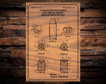 Hollow Point Bullet US Patent digital art vector graphic - With svg, dxf, and Vectric CNC router/laser template files for Aspire, vCarve.