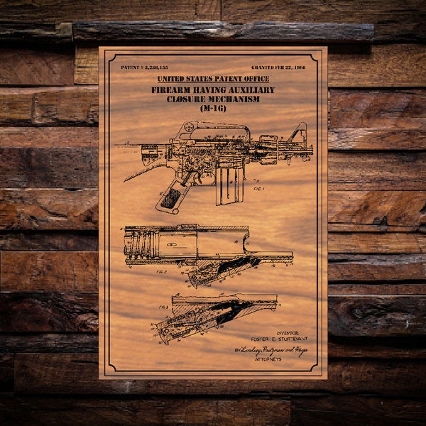 M-16 US Patent digital art vector graphic - With svg, dxf, and Vectric CNC router/laser template files for Aspire, vCarve.