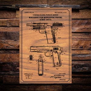 Colt 1911 US Patent digital art vector graphic - With svg, dxf, and Vectric CNC router/laser template files for Aspire, vCarve.