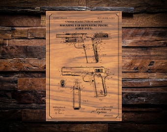 Colt 1911 US Patent digital art vector graphic - With svg, dxf, and Vectric CNC router/laser template files for Aspire, vCarve.