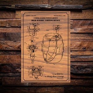 May include: A vintage patent drawing for a beer barrel tapping device. The drawing shows a side view of the device and a close-up of the tap. The patent was granted on November 23, 1962, to Victor Reinert of Brooklyn, New York.