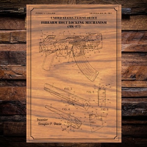 AK-47 US Patent digital art vector graphic - With svg, dxf, and Vectric CNC router/laser template files for Aspire, vCarve.