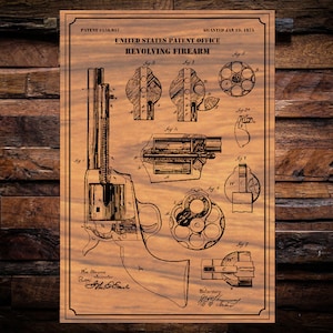 Revolver 6-shooter US Patent digital art vector graphic - With svg, dxf, and Vectric CNC router/laser template files for Aspire, vCarve.