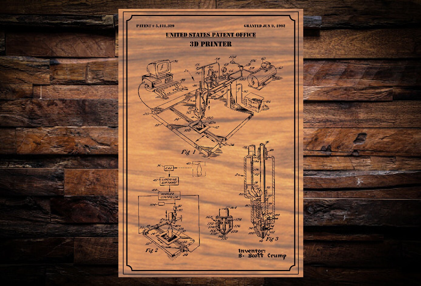 3D Printer US Patent digital art vector graphic - With svg, dxf, and Vectric CNC router/laser template files for Aspire, vCarve.