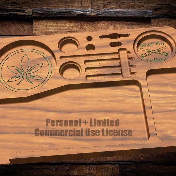 Highly Detailed Herb Rolling Tray vector graphic - Svg, Dxf, Crv and CNC router/laser template files for Vectric Aspire, v-Carve.