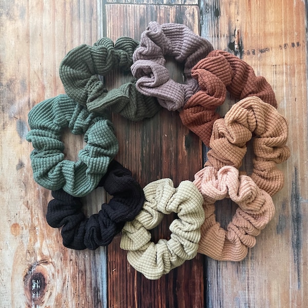 Organic Cotton Waffle Knit Scrunchie, Textured Scrunchie, Scrunchie, Everyday Scrunchie, Solid Colored Scrunchie, Fall Scrunchie