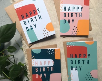 Pack of 4 Happy Birthday Cards | A6 | Abstract Card | Colourful Card | Bright Birthday Card | Birthday Card