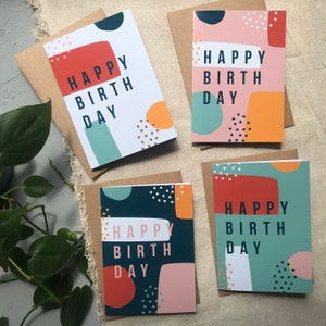 Paquete de 4 tarjetas de feliz cumpleaños / A6 / Tarjeta abstracta / Tarjeta colorida / Tarjeta de cumpleaños brillante / Tarjeta de cumpleaños