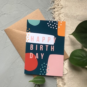 Tarjeta de feliz cumpleaños / A6 / Tarjeta abstracta / Tarjeta colorida / Tarjeta de cumpleaños brillante / Tarjeta de cumpleaños