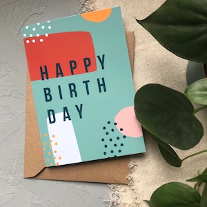 Tarjeta de feliz cumpleaños / A6 / Tarjeta abstracta / Tarjeta colorida / Tarjeta de cumpleaños brillante / Tarjeta de cumpleaños