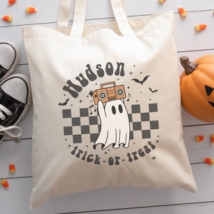 Personalized Trick or Treat Bag with Kids Name, Custom Designed Trick-or-Treat Bag for Kids, Cotton Canvas Tote Bag for Kids Halloween Party