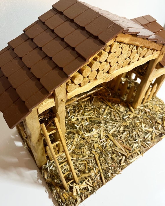 Crèche de Noël artisanale en bois faite main JESUS -  France