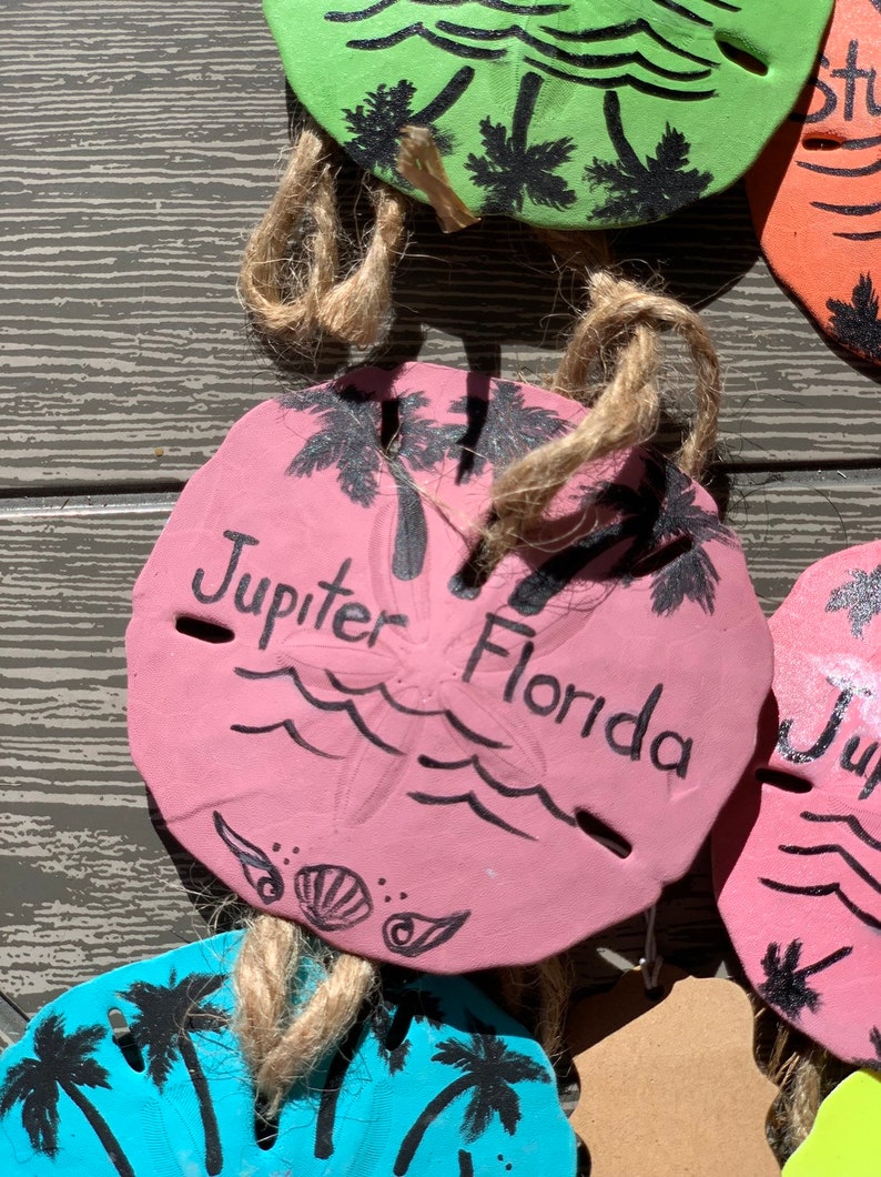 Jupiter Florida Seashell Rearview Mirror Charm Painted Sand dollar Art Christmas ornament