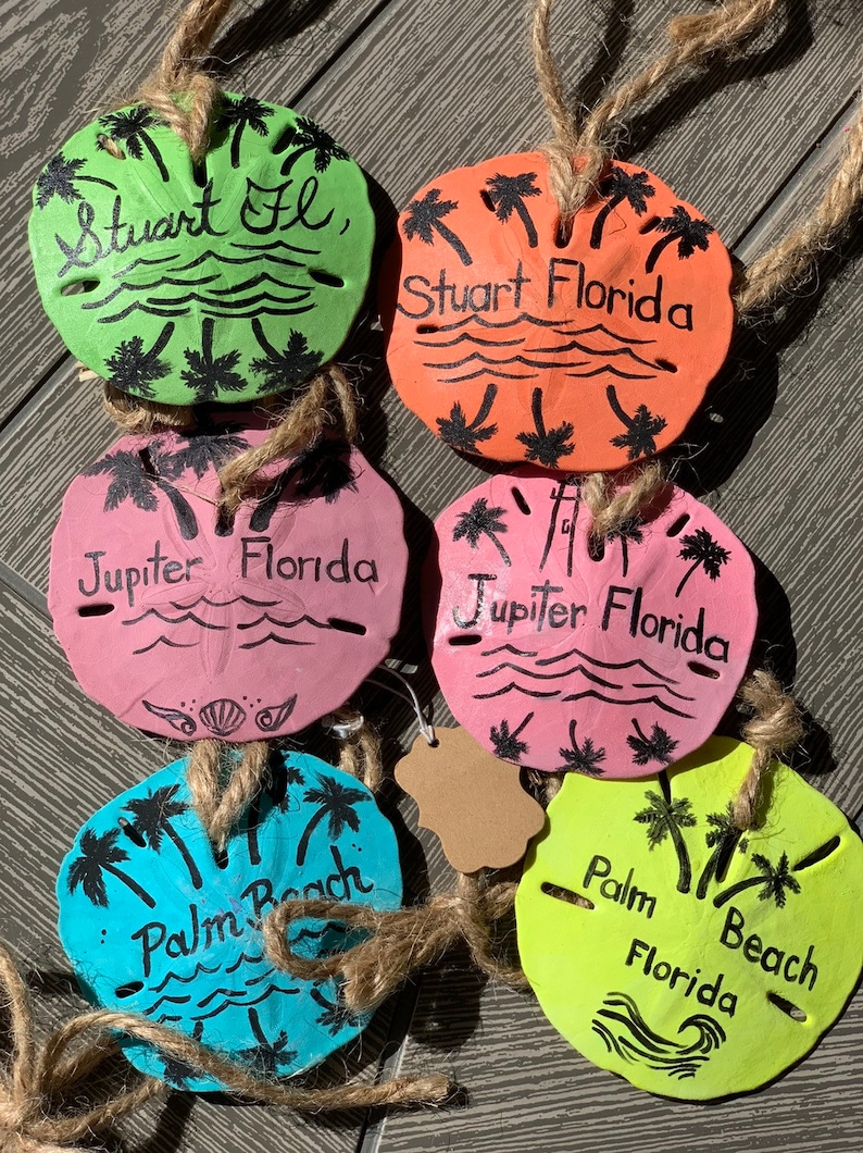 Jupiter Florida Seashell Rearview Mirror Charm Painted Sand dollar Art Christmas ornament