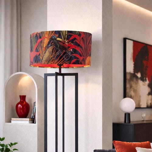 Abat-jour en velours à motif jungle et oiseaux – abat-jour en tissu pour lampadaires, suspensions ou lampes de table