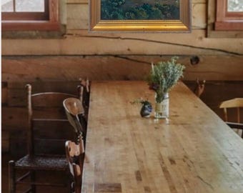 Montagne Taos, dipinto originale con cornice, Stella Hanamori, paesaggio western, decorazione da appendere, canyon, MCM, rustico, cowboy, ranch, pioggia, firmato, OLIO