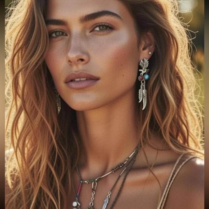 Free People Eagle Stone Western Yellowstone turquoise coral people earring jewelry Tribal afbeelding 3