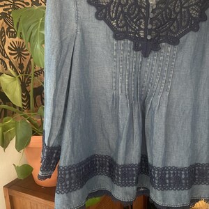 Anthropologie Holding Horses People Denim Lace Embroider Top Free Western 6 S image 5