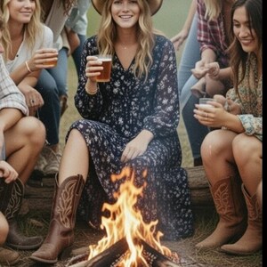 Free People Yellowstone Prairie Western Floral Print Midi Dress Slip Chiffon M image 2