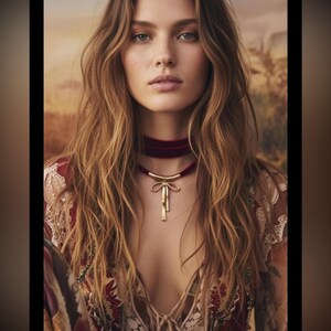 NWT Free People Petite Bow Choker in maroon wine velvet afbeelding 3