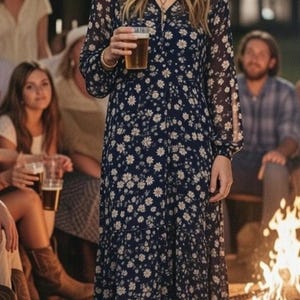 Free People Yellowstone Prairie Western Floral Print Midi Dress Slip Chiffon M image 1