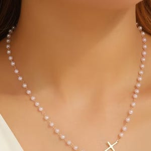 Free People Choker Cross Necklace layered Pearl western boho chain drop jewelry Bild 2
