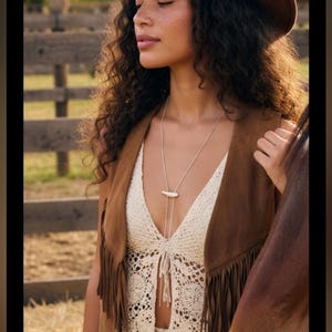 Free People Yellowstone Bolo western necklace drop gold silver chain jewelry image 12