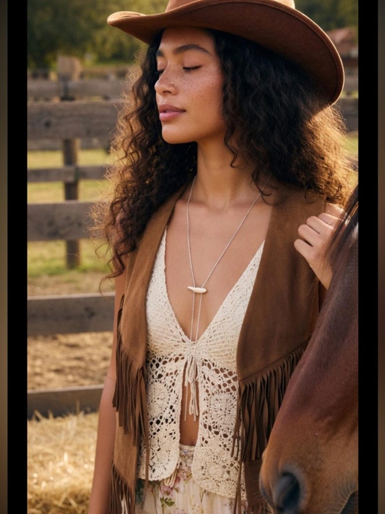 Free People Yellowstone Bolo western necklace drop gold silver chain jewelry image 12