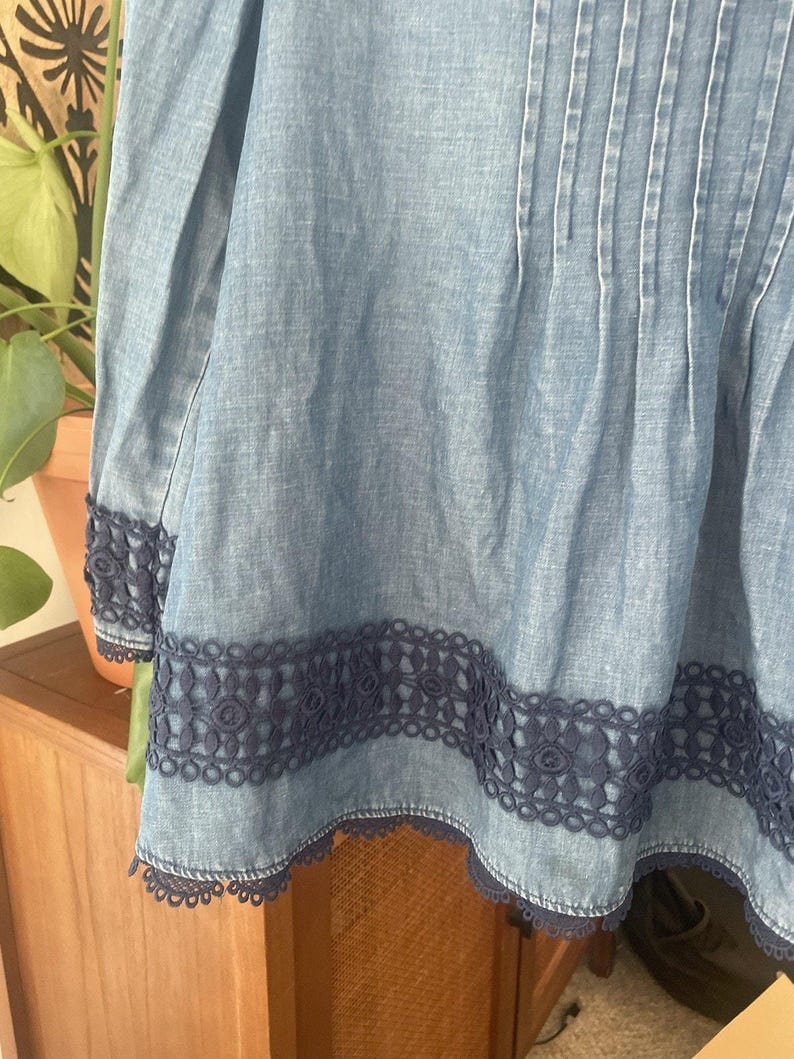 Anthropologie Holding Horses People Denim Lace Embroider Top Free Western 6 S image 6