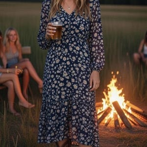 Free People Yellowstone Prairie Western Floral Print Midi Dress Slip Chiffon M image 6