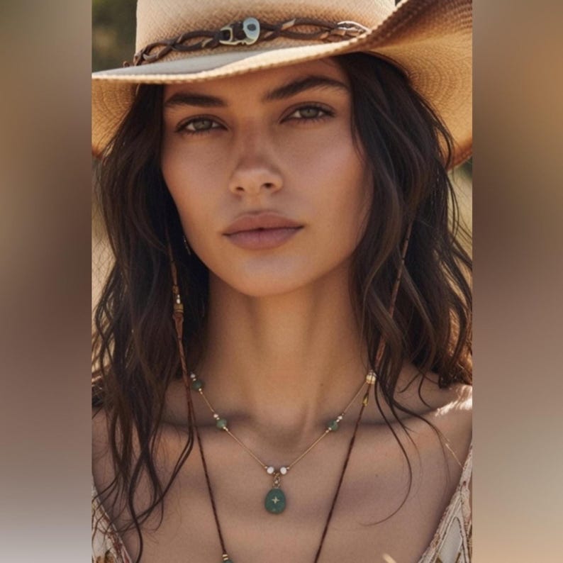Free People Choker Cross Necklace layered stone green western boho chain drop imagem 2