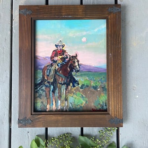 Cowboy Art FRAMED Original Painting Stella Hanamori western Landscape hanging framed decor horse signed MCM horse equine rustic