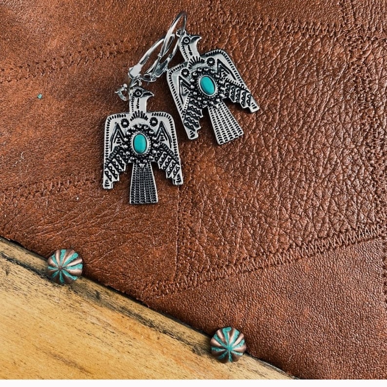 Free people Western Yellowstone bird Phoenix earrings taxco stone turquoise immagine 3